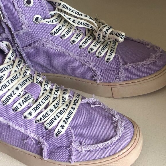 NIB ZADIG & VOLTAIRE WOMENS HIGH FLASH DISTRESSED CANVAS BOOMERANG SIZE 7 US - Picture 9 of 12